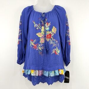 Calessa Top Women's S NWT Boho Artsy Cottagecore Embroidered Mixed Media Layered